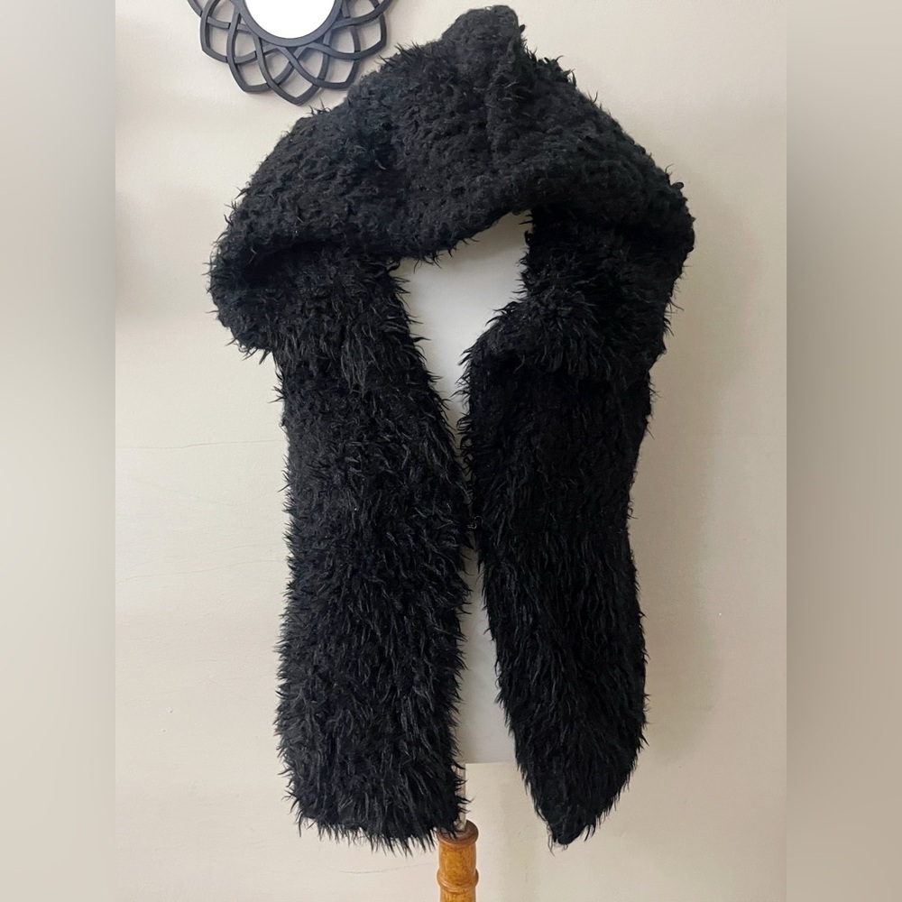 Black Fuzzy Fur Hooded Vest Womens Chic Winter Fall Work Casual Ski